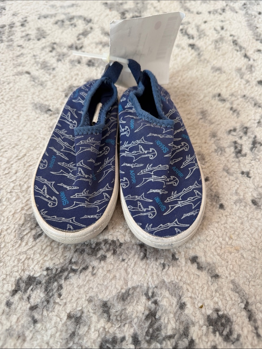 Kids Navy Shark Print Slip-On Shoes